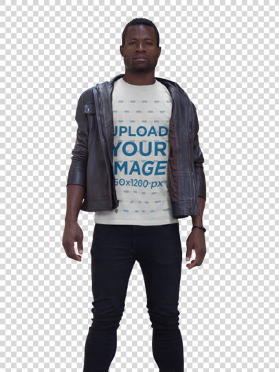 Transparent Mockup Featuring a Man With a T-Shirt and a Grey Jacket a17162