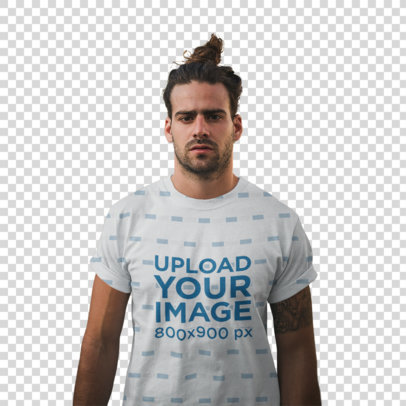 Transparent Sublimated Tshirt Mockup of a Man with Long Hair on the Street a19942