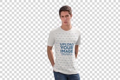 Transparent Round Neck T-shirt Mockup of a Man Posing 25299