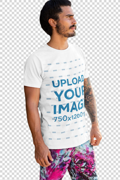 Transpatent T-shirt Mockup of a Tattoed Man in a Swimming Outfit 26750