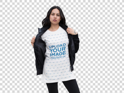 Transparent Mockup of a Cool Woman Wearing a Unisex Tee Outdoors