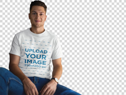 transparent mockup of a happy man wearing a round-neck t-shirt a17849