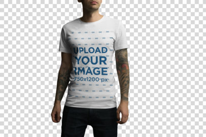 Transparent T-Shirt Mockup of a Tattooed Man in the Street at Night