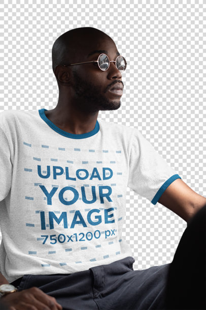 transparent t-shirt mockup of a young man with a dark shadow over his face 2357-el1