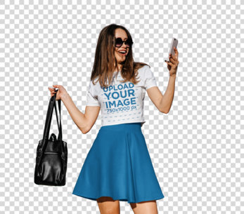 Transparent T-Shirt Mockup of a Woman Hanging Around in a Small Town