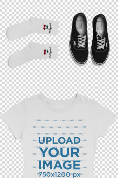 Transparent T-Shirt Mockup of an Outfit with Socks And Sneakers