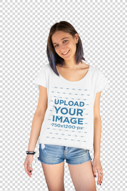 Transparent Mockup of a Smiling Woman Wearing a Slouchy T-Shirt 42265-r-el2