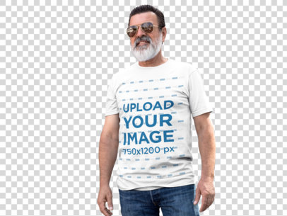 Transparent Outdoor T-Shirt Mockup of a Smiling Hispanic Senior