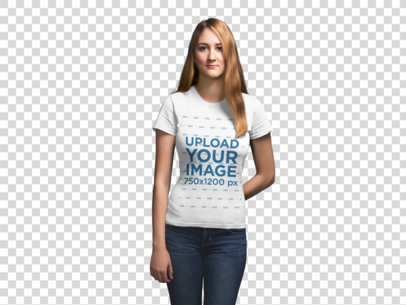 Transparent Front Shot T-Shirt Mockup Featuring a Blonde Woman