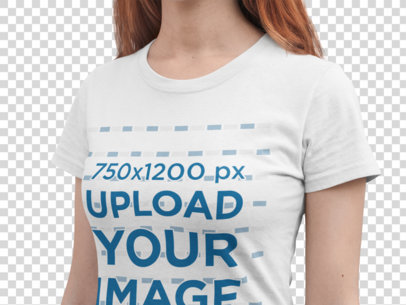 Transparent Closeup of a Red-Head Woman Wearing a T-Shirt Mockup