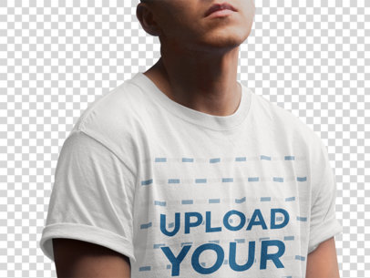 Transparent Closeup T-Shirt Mockup of a Man Posing