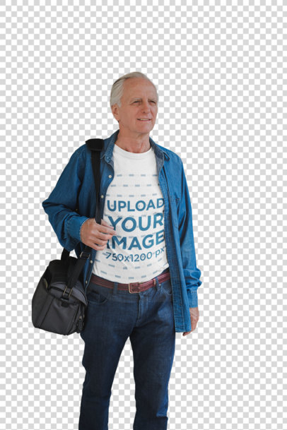 Transparent T-Shirt Mockup of a Man Getting Out of His House a20486