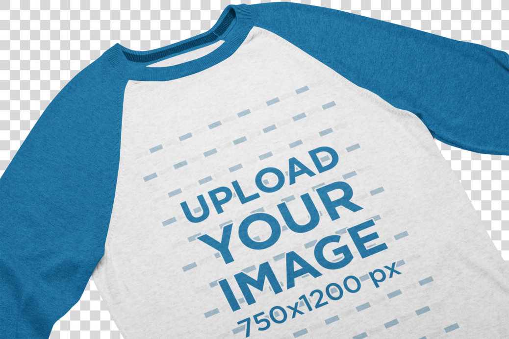 Transparent Mockup of a Crew Neck Heathered Raglan T-Shirt Lying on a Flat Surface