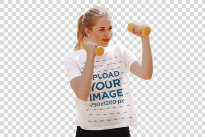 Transparent T-Shirt Mockup of a Teenage Girl Exercising Outside