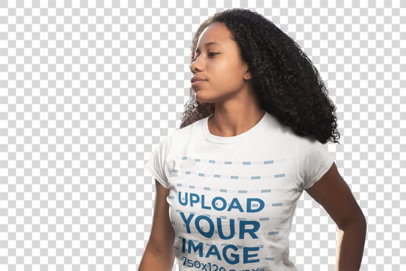 Transparent Round-Neck T-Shirt Mockup of a Woman with Curly Hair 24094