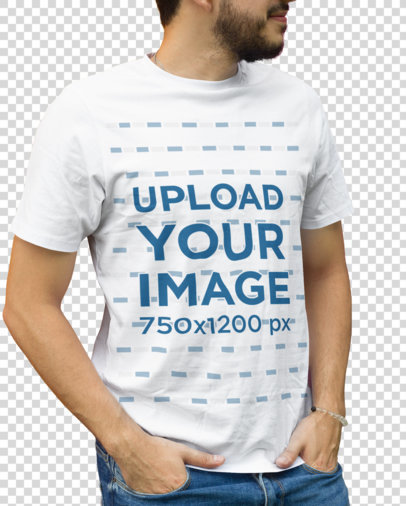 Transparent Cropped Face Mockup of a Man Wearing a Customizable T-Shirt Against a Wall With Graffiti
