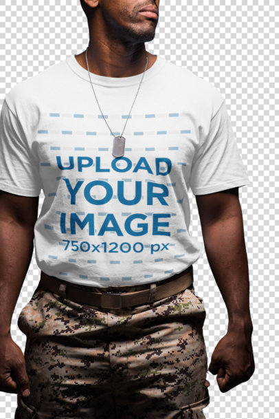 Transparent Mockup of a Veteran Soldier Wearing a T-Shirt a20927