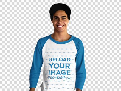 Transparent Mockup of a Smiling Man Wearing a Ringer T-Shirt a12517