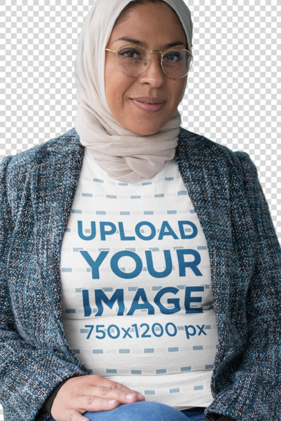 Transparent T-Shirt Mockup of a Well-Dressed Woman with a HIjab