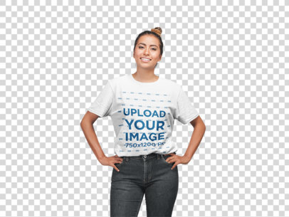 Transparent Round Neck Tee Mockup of a Smiling Woman in a Studio