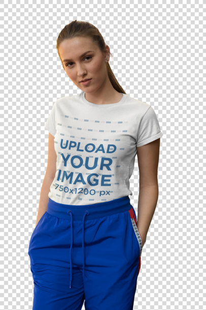 transparent tee mockup of a fashionable young woman wearing an athleisure outfit 26284