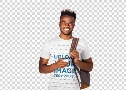 Transparent Mockup of a Man with a Basic Tee Posing Outside of College 