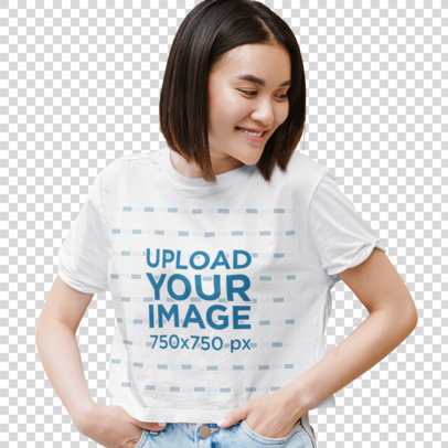 Transparent Crop Top Tee Mockup of a Smiling Woman with Short Hair