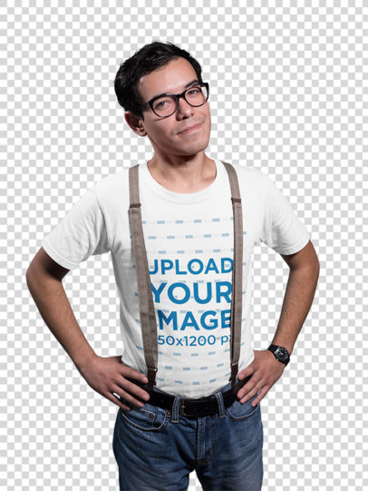 Transparent T-Shirt Mockup of a Hipster Man With Glasses a19354
