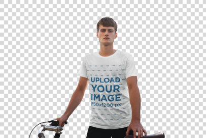 Transparent T-Shirt Mockup of a Man in Front of a Ship at the Docks