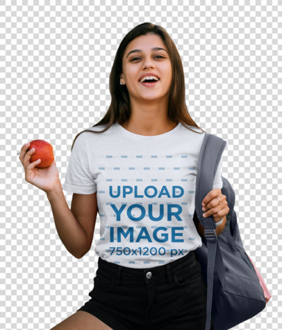 Transparent Tee Mockup of a Young Female Student Laughing 