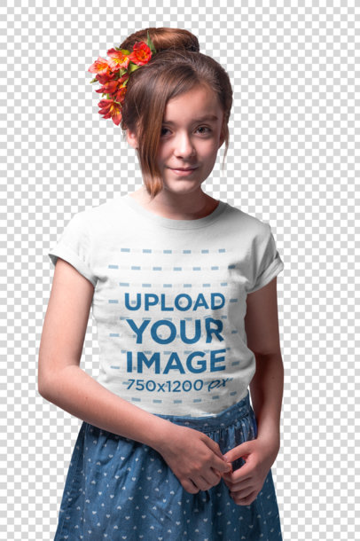 Transparent Portrait of a Little Girl Wearing a T-Shirt Mockup Against a Solid Background