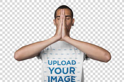 transparent t-shirt mockup featuring a focused man meditating a20032