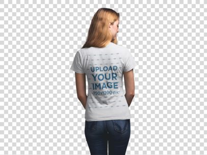 Transparent Back Shot T-Shirt Mockup of a Blonde Woman