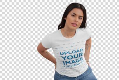 Transparent Mockup of a Woman Wearing a T-Shirt Standing on Street Art