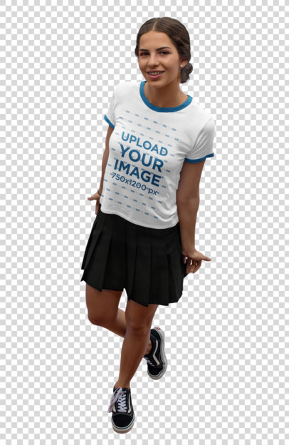 Transparent T-shirt Mockup of a Teenage Girl Wearing a Ringer Tee 17059a