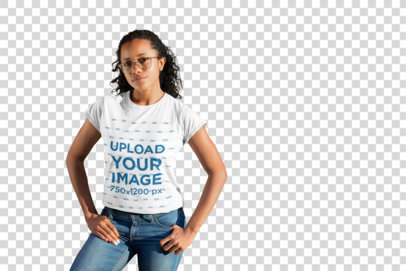 Transparent Mockup of a Woman Wearing a T-Shirt with Her Hands on Her Hips