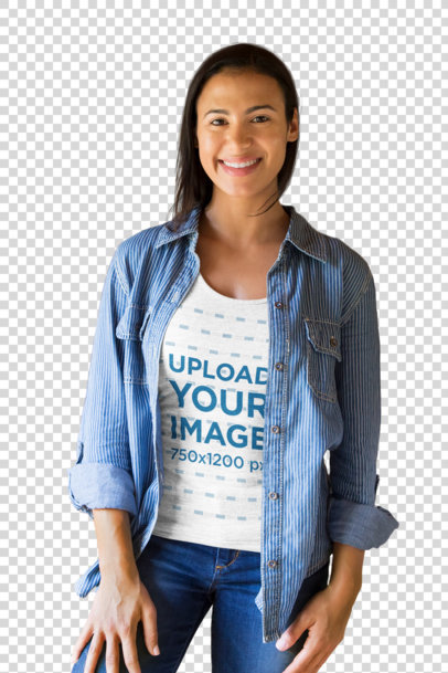 Transparent Scoop Neck Tee Mockup of a Smiling Woman with Straight Hair 39624-r-el2