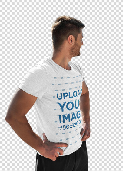 Transparent Heathered T-Shirt Mockup of a Serious Man at the Beach