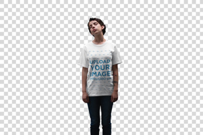 Transparent Mockup of a Woman Standing with an Oversized T-Shirt 22748
