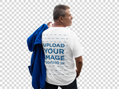 Transparent Back-View Tee Mockup of a Man Holding a Garment over His Shoulder a10814b