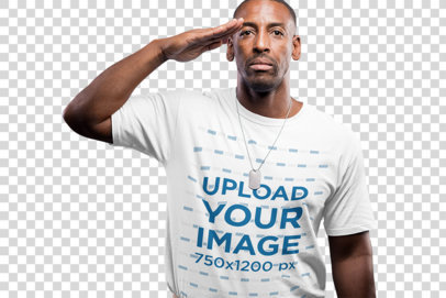 Transparent T-Shirt Mockup of a Military Man Saluting a20923
