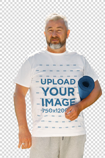 Transparent T-Shirt Mockup Featuring an Elderly Man with a Gym Mat 43880-r-el2