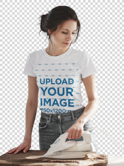 t-shirt mockup of a woman ironing some clothes m2260-r-el2