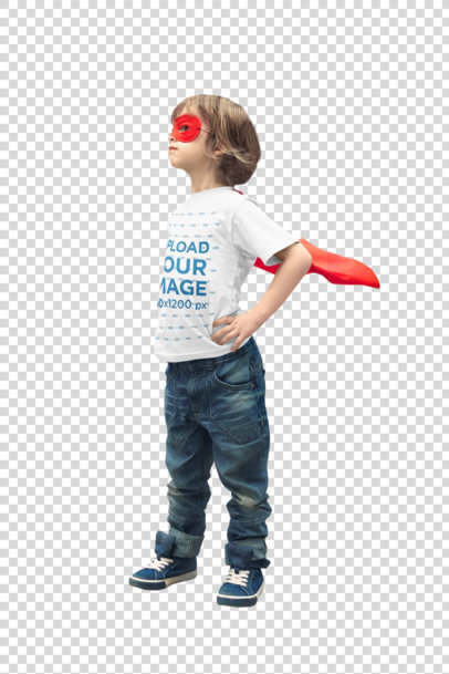Transparent T-Shirt Mockup of a Kid Posing Like a Superhero