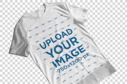 Transparent Crew Neck T-Shirt Mockup Featuring a Wooden Surface 