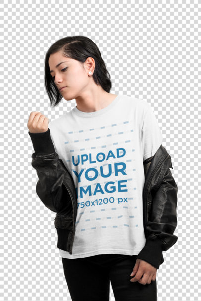 Transparent T-Shirt Mockup of a Cool Woman With an Attitude a19780