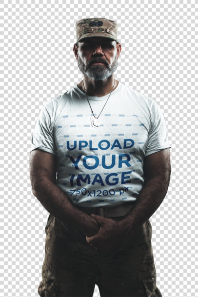 Transparent T-Shirt Mockup of a Military Man in Uniform