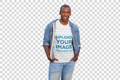 Transparent T-Shirt Mockup Featuring a Man Wearing Denim 29472