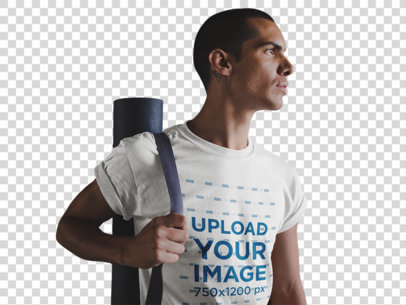 Transparent Mockup of a Man Wearing a T-Shirt and Carrying a Yoga Mat a19967