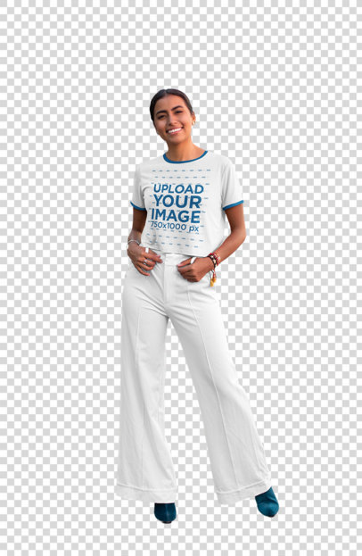 Transparent Ringer T-Shirt Mockup of a Woman Posing 27272